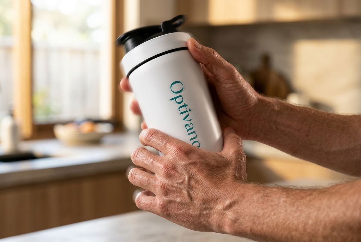 Shaking the official Optivance shaker bottle.