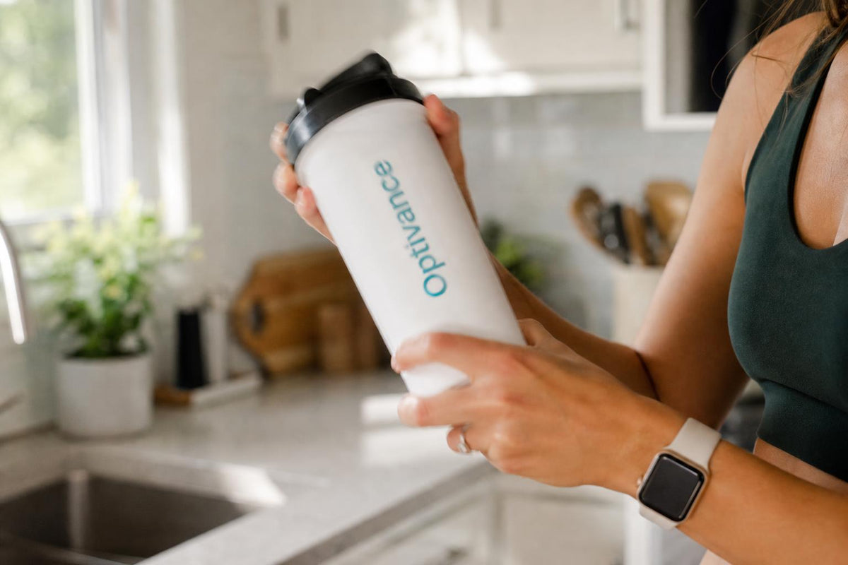 Shaking the official Optivance shaker bottle.