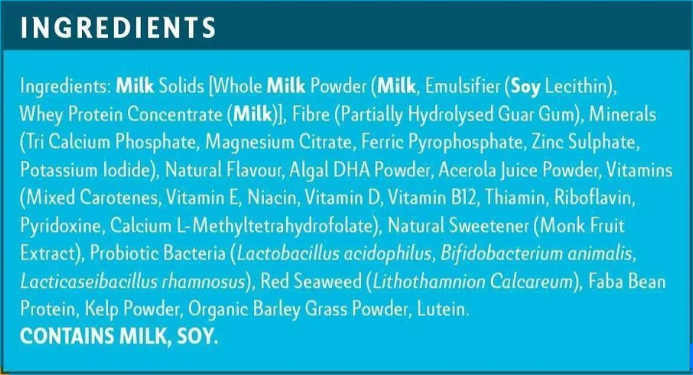 Complete list of ingredients including vitamins, minerals, and natural extracts