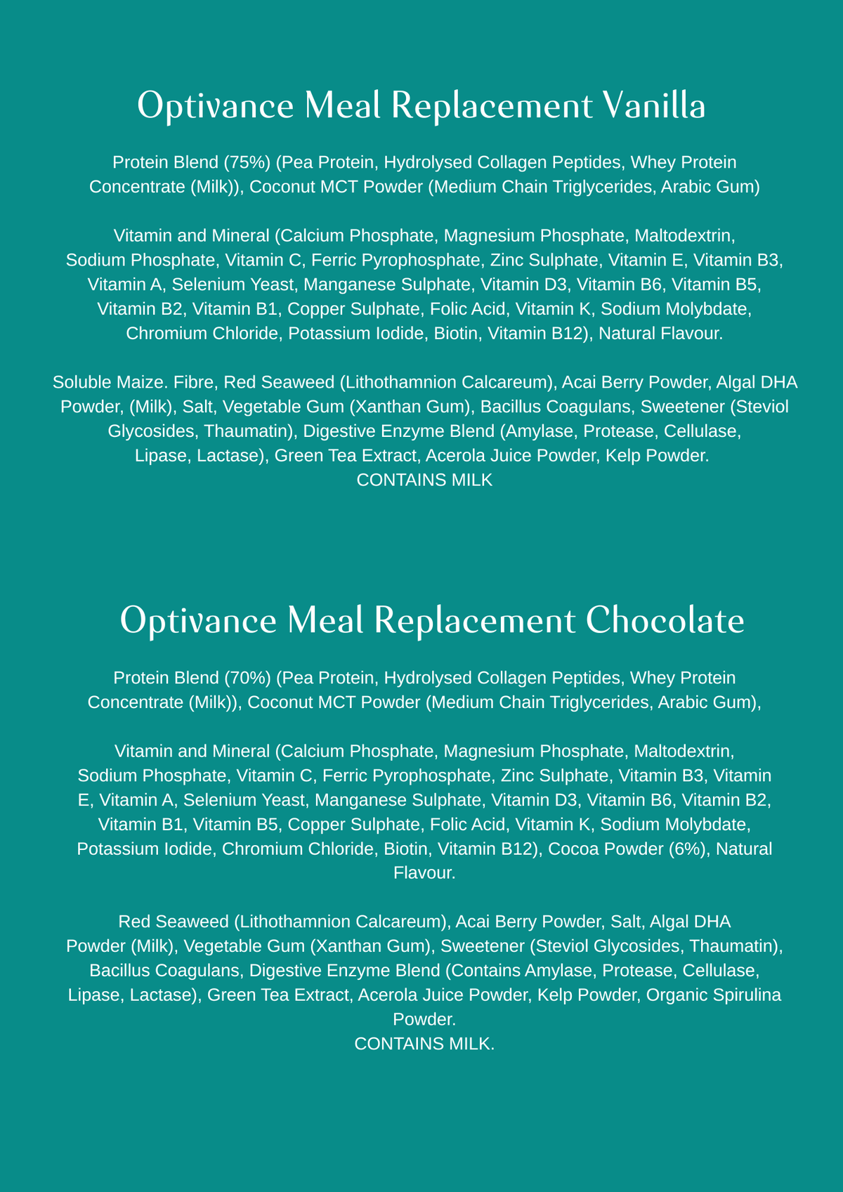 Complete list of ingredients including vitamins, minerals, and natural extracts