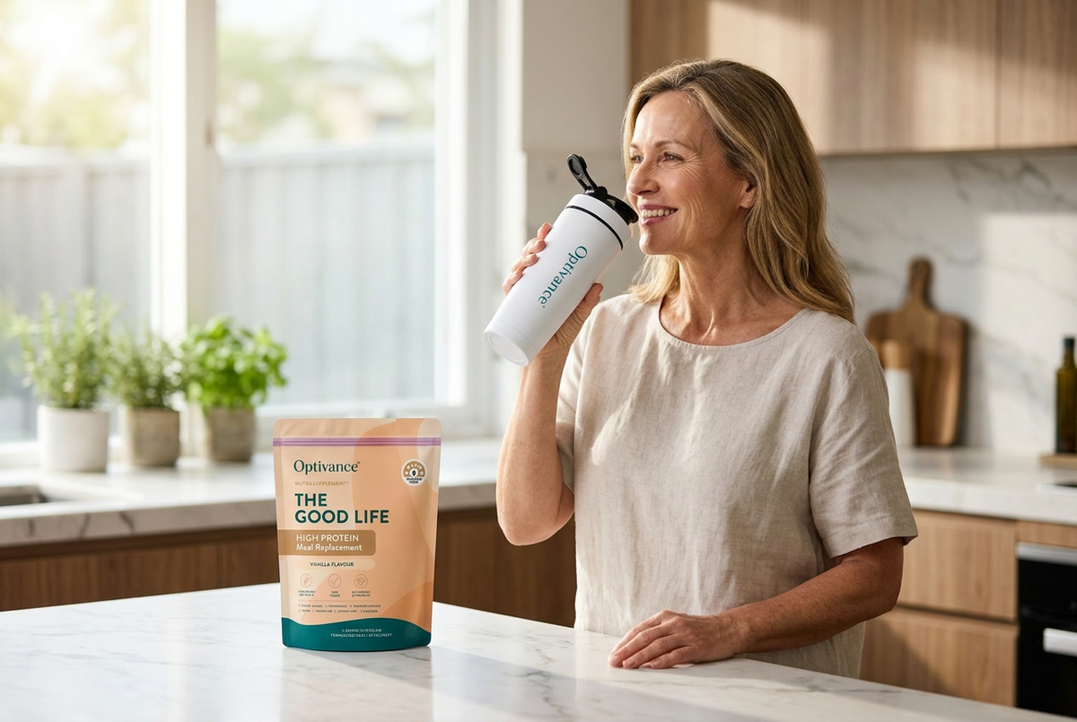 Scooping NutraSupplement into the Optivance shaker bottle.