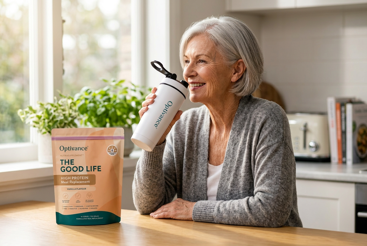Scooping NutraSupplement into the Optivance shaker bottle.