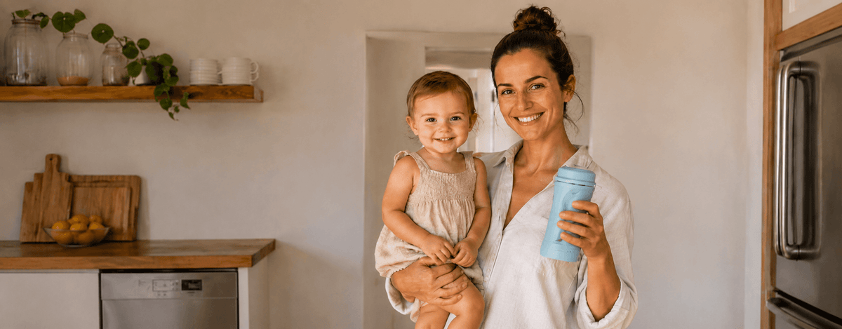 New mum holding a smoothie